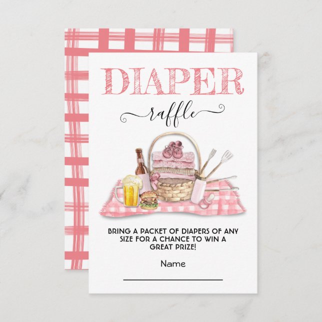 Baby Q Barbecue Shower Pink Diaper Raffle card (Front/Back)