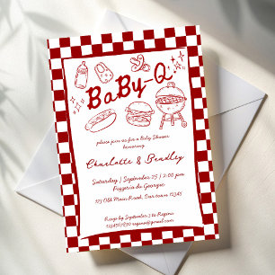 Baby q barbeque red checks baby shower invitation