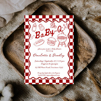 Baby q barbeque red checks baby shower invitation
