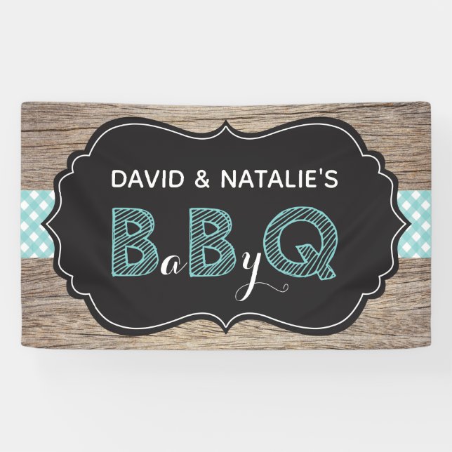 Baby Q BBQ Baby Shower Banner Teal (Horizontal)