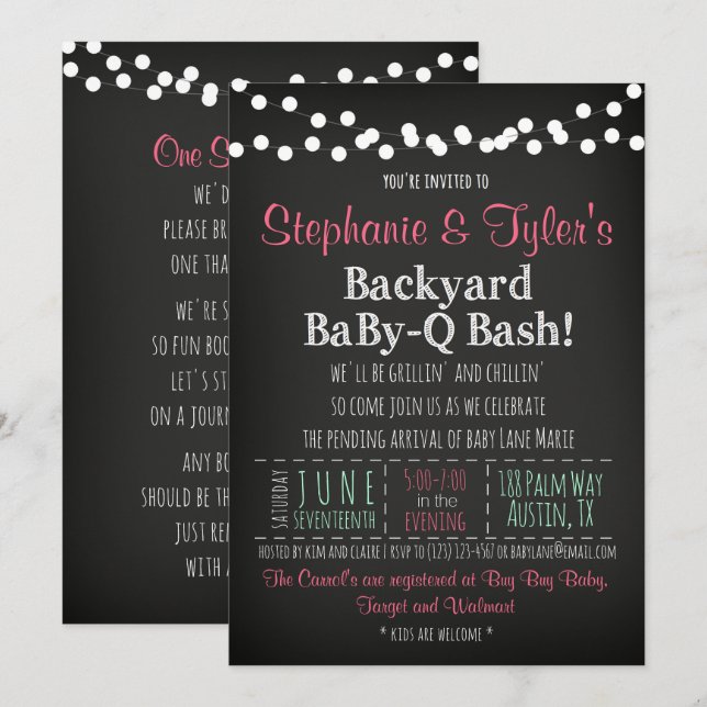 BaBy-Q BBQ Baby Shower Invitation and Book Card (Front/Back)
