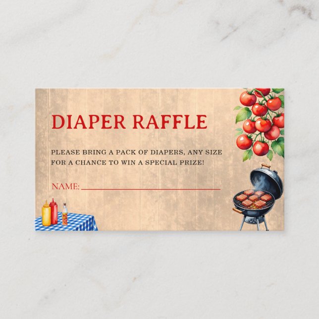 Baby-Q BBQ Couples Baby Shower Diaper Raffle Enclosure Card (Front)