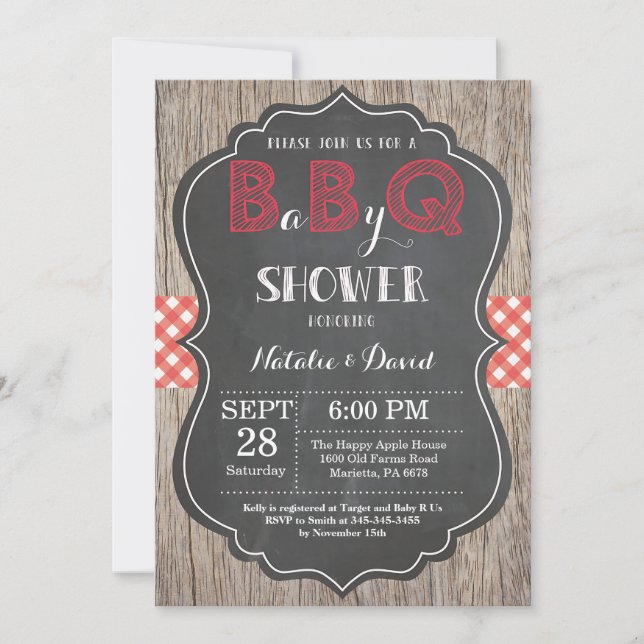 Baby Q BBQ Rustic Red Check Shower Invitation (Front)