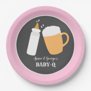 Baby-Q Beer Barbecue Co-Ed Shower Plate - Pink