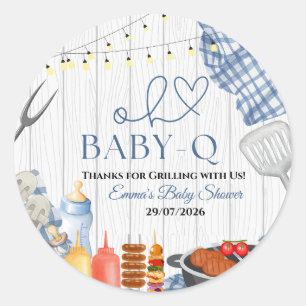  Baby-Q Boy Rustic BBQ Baby Shower Classic Round Sticker
