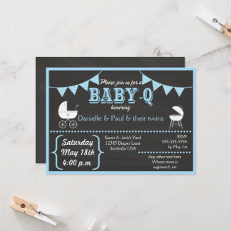 Baby-Q Chalkboard Blue Baby Shower Invitation