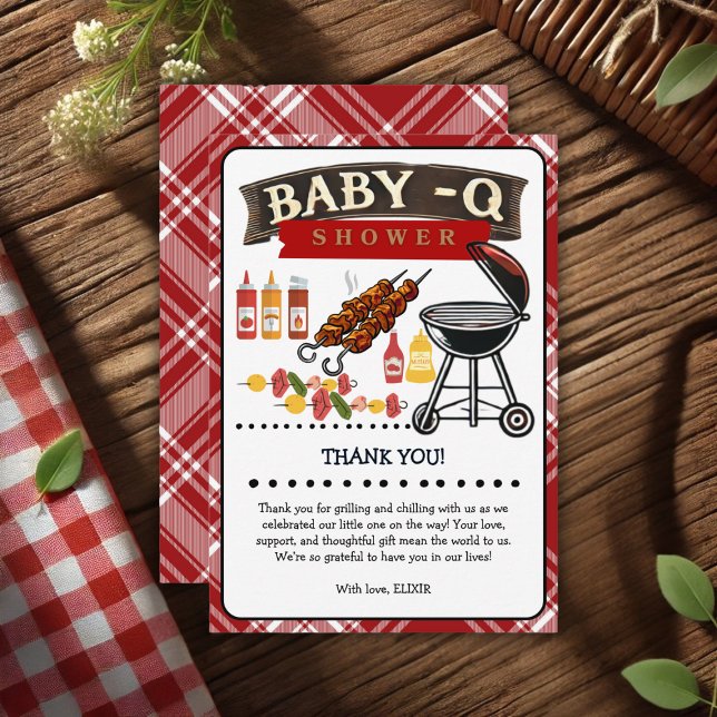 Baby-Q Chequered Red & Black Grill Baby Shower Thank You Card (Creator Uploaded)