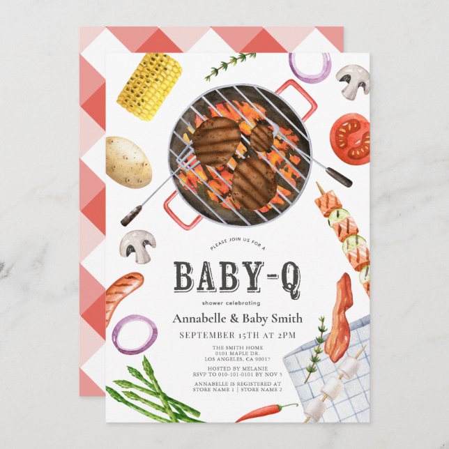 Baby-Q Colourful Food BBQ Baby Shower Invitation (Front/Back)