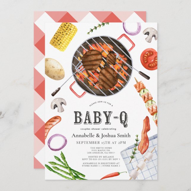 Baby-Q Colourful Food BBQ Co-Ed Baby Shower Invitation (Front/Back)