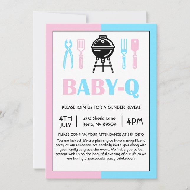 Baby Q Gender Reveal Barbecue Invitation (Front)
