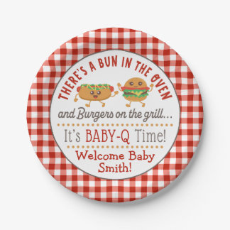 Baby-Q gender reveal BBQ Paper Plate