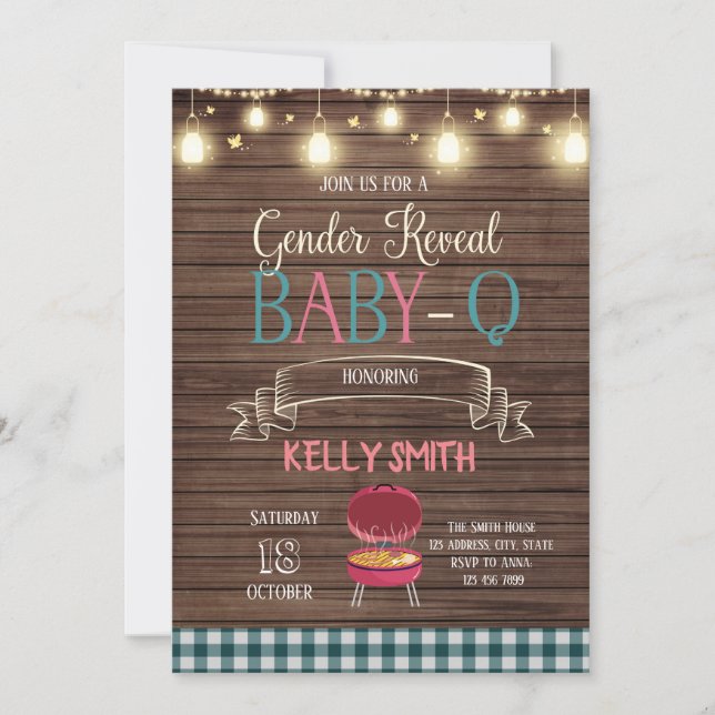 Baby Q gender reveal party invitation (Front)