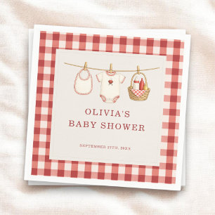 Baby-Q Gingham Red Co-ed Baby Shower Party Napkin