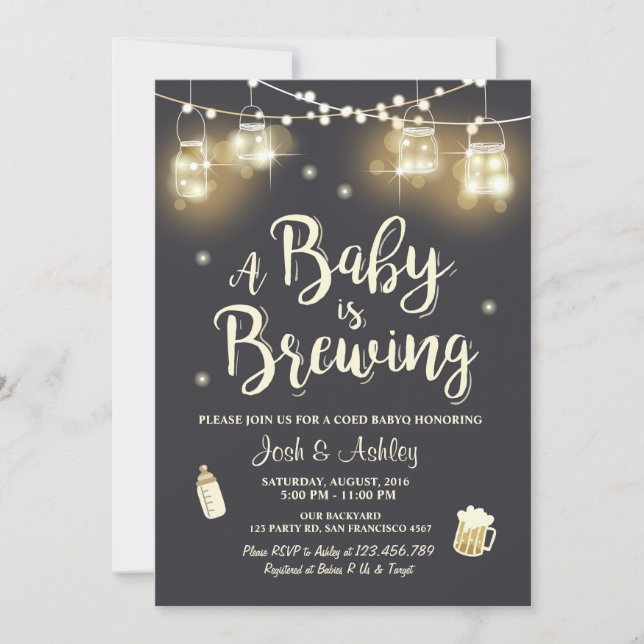 Baby Q invitation Coed BBQ Baby brewing shower (Front)