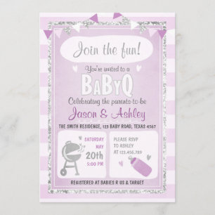 Baby Q invitation Coed BBQ Baby Shower Purple
