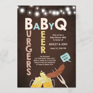 Baby Q invitation Coed BBQ Baby Shower Rustic Boy