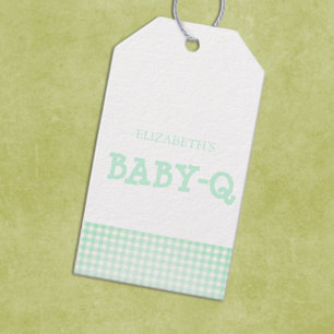 Baby-Q Mint Green Gingham Baby Shower Gift Tags