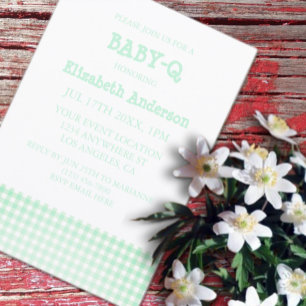 Baby-Q Mint Green Gingham Baby Shower Invitation