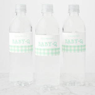 Baby-Q Mint Green Gingham Baby Shower Water Bottle Label