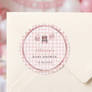 Baby Q Pink Gingham Clothesline Grill Booties Classic Round Sticker