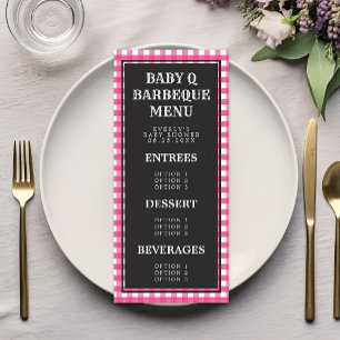 Baby Q Pink Gingham Plaid Baby Shower Menu