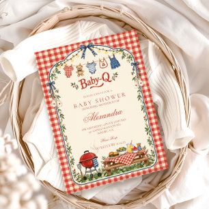 Baby-Q Red Gingham BBQ Baby Shower Invitation