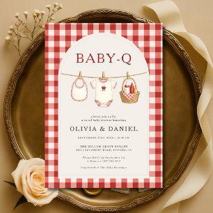 Baby Q Red Gingham Clothesline Couples Baby Shower Invitation