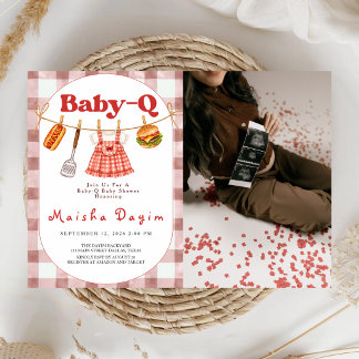 Baby-Q Red Gingham Girl Baby Shower Photo Invitation