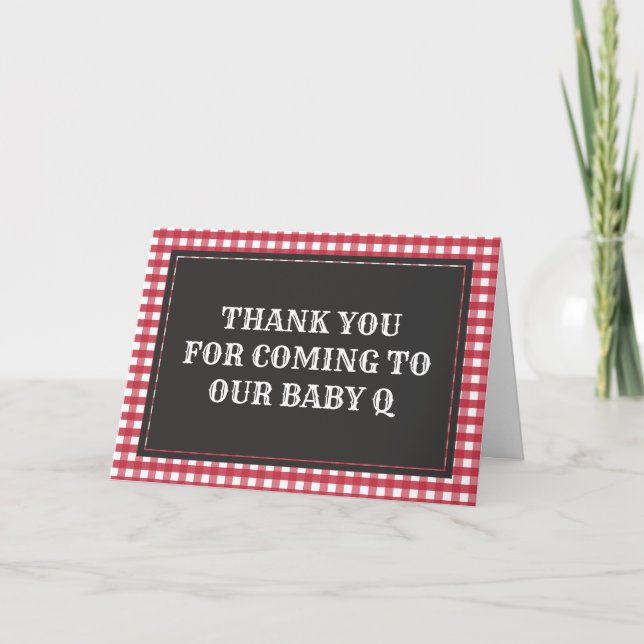 Baby Q Red Plaid Baby Shower Thank You Card (Front)