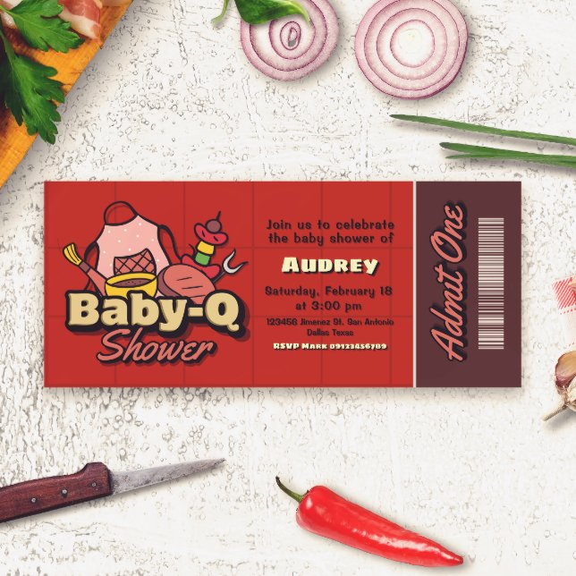 Baby-Q Shower - Barbeque Ticket Invitation (Baby-Q Shower - Barbeque Ticket Invitation)