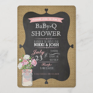 BaBy-Q Shower Burlap Mason Jar Chalkboard Invite