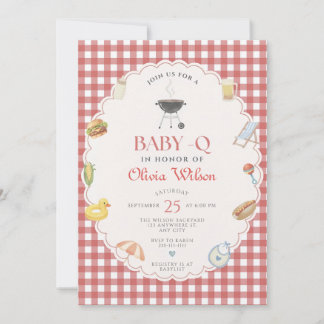 Baby-Q Shower Invitation Editable Template Gingham