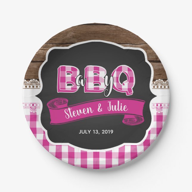 Baby Q Shower Paper Plate - Dark Pink (Front)