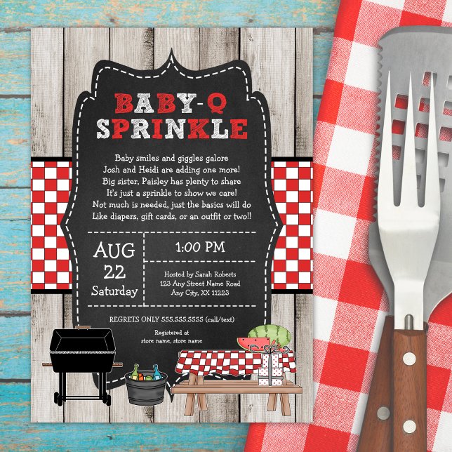 Baby Q Sprinkle, rustic wood BBQ baby shower Invitation (Creator Uploaded)