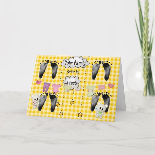 Baby Quad Footprints on Gingham Card (Front)