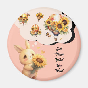 Baby Rabbit And Sunflower Circle Magnet