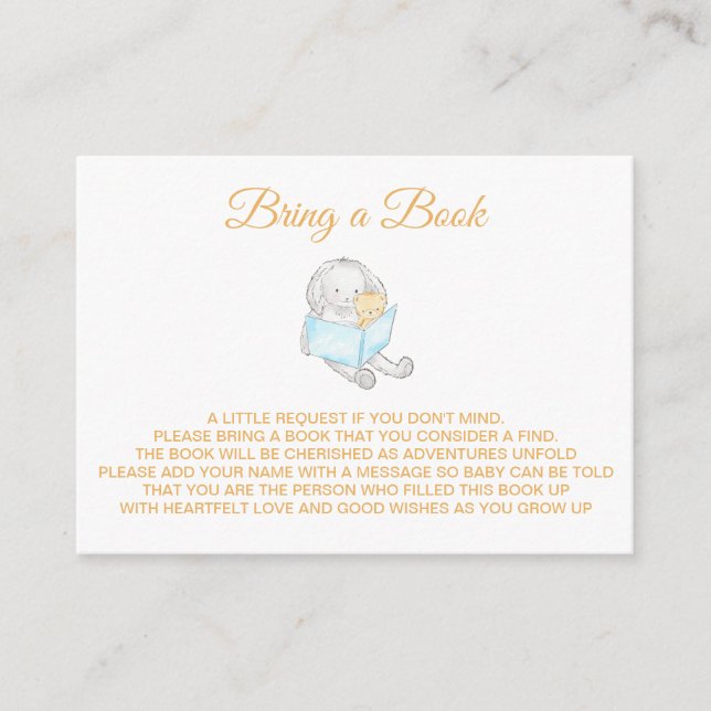 *~* Baby Rabbit Bunny Reading Teddy Bring a Book Enclosure Card (Front)