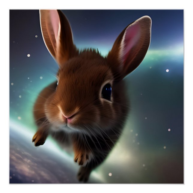 Baby Rabbit Running In Space Poster (Front)