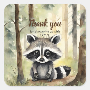 Baby Raccoon Baby Shower Gender Neutral Thank You Square Sticker