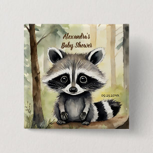 Baby Raccoon Gender Neutral Baby Shower 15 Cm Square Badge