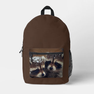 Baby Raccoons Huddle in Falling Snow Printed Backpack