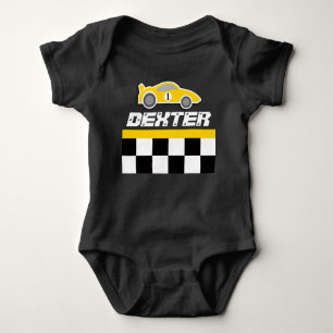 Baby racing driver yellow car name baby grow baby bodysuit
