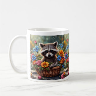 Baby Racoon in Flower Basket Mug