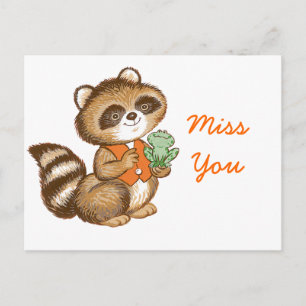 Baby Racoon in Orange Vest with Best Friend Frog Postcard