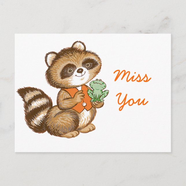 Baby Racoon in Orange Vest with Best Friend Frog Postcard (Front)