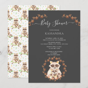 Baby Racoon & Mother Floral Wreath Baby Shower    Invitation