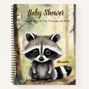 Baby Racoon Neutral Baby Shower Guest Gift List  Notebook