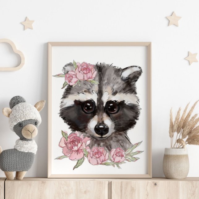 Baby Racoon Rose Animal Poster | Wall Print (Creator Uploaded)