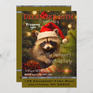 Baby Racoon Santa"s Christmas Party Invitation