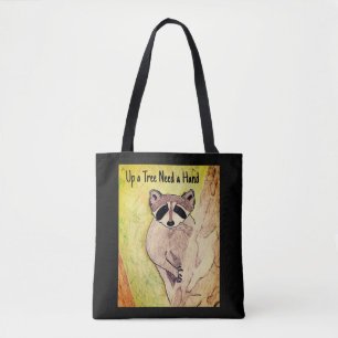 Baby Racoon- Up a Tree Need a Hand Tote Bag